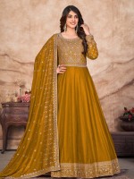 Mustard Art Silk Anarkali Salwar Kameez